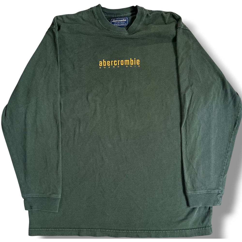 Abercrombie Mens XL Forest Green Grizzly Board Skis Long Sleeve T-Shirt Vintage